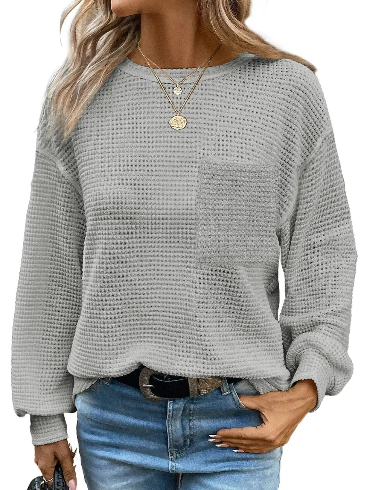 Women's Drop Shoulder Waffle Pullover