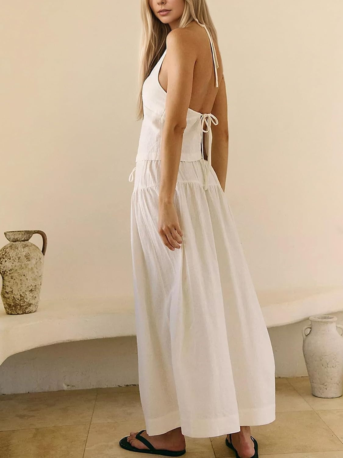 Women's Deep V‑Neck Halter Matching Skirt Set