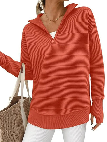 Women's Textured Half‑Zip Collared Top With Thumb Holes