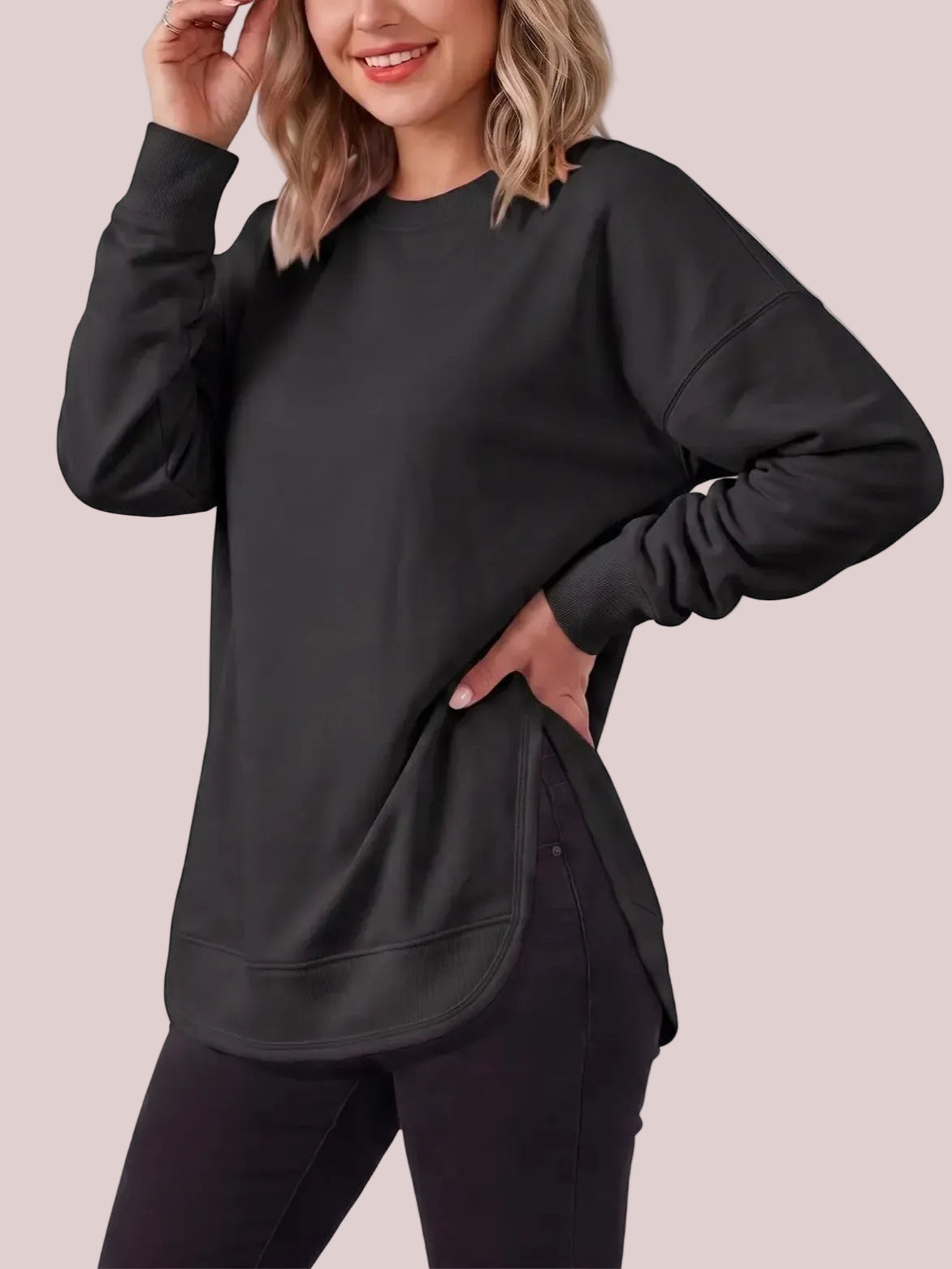 Women's Side Split Longline Crew Neck Sweatshirt