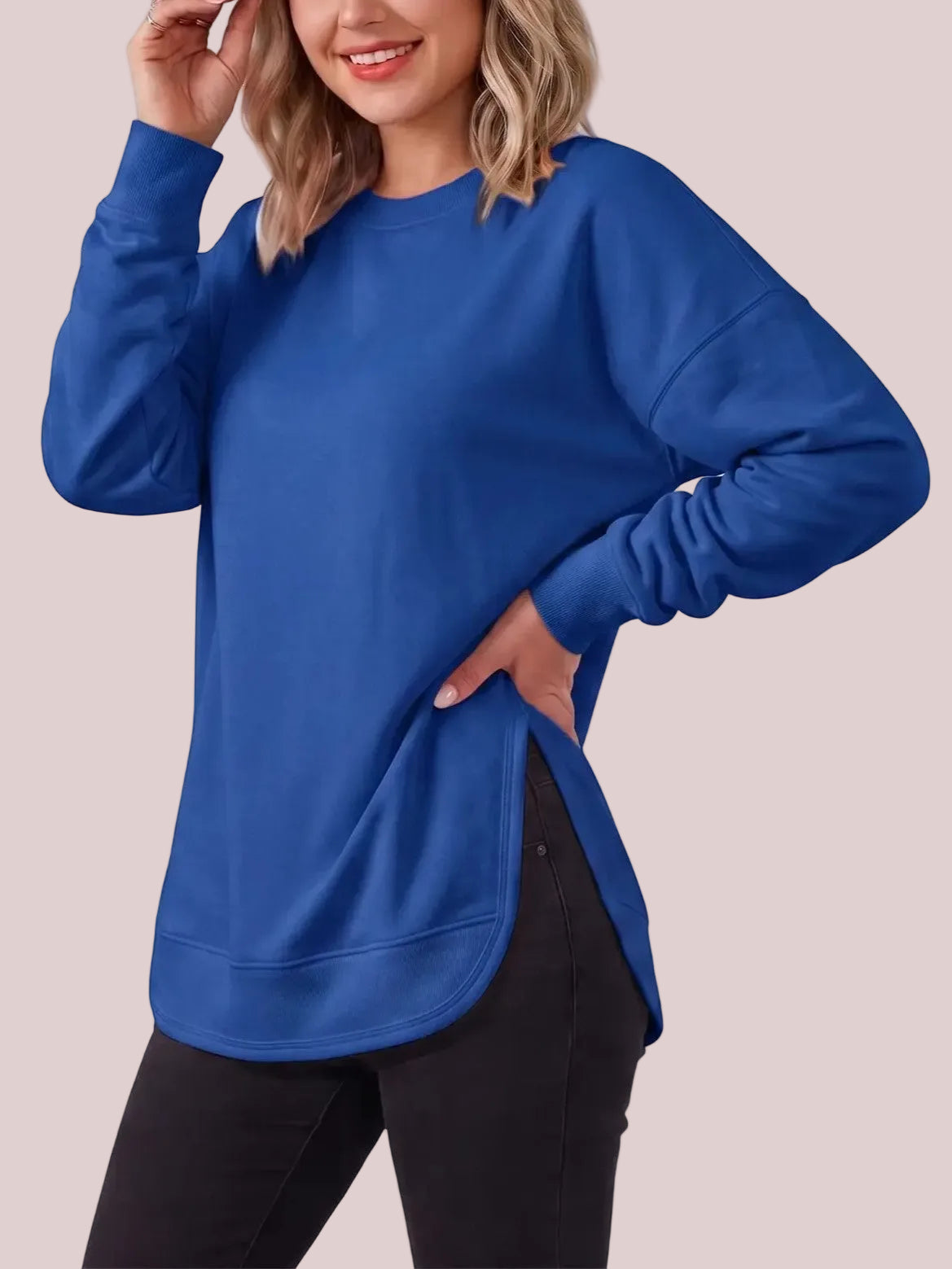 Women's Side Split Longline Crew Neck Sweatshirt