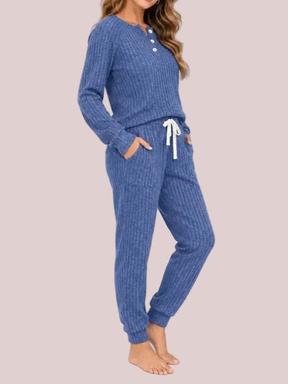 Women's Ribbed Knit Henley Loungewear Set