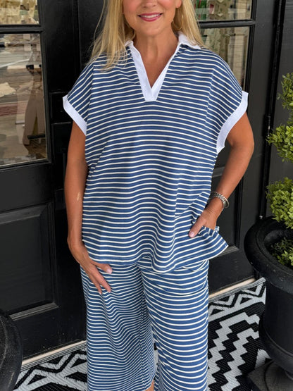 Women's Stripe Polo Loungewear Set