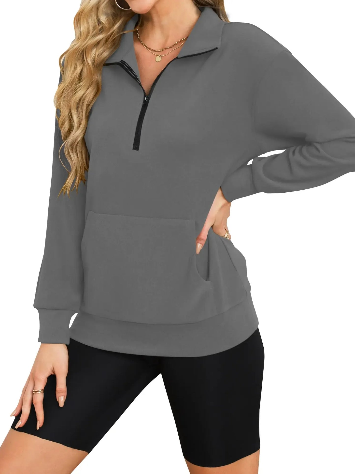 Women's Collar Quarter Zip Casual Top