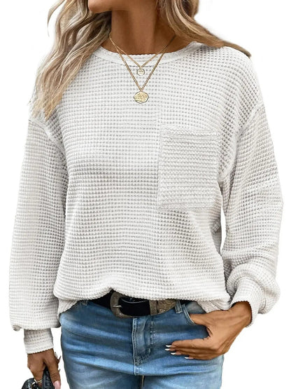 Women's Drop Shoulder Waffle Pullover
