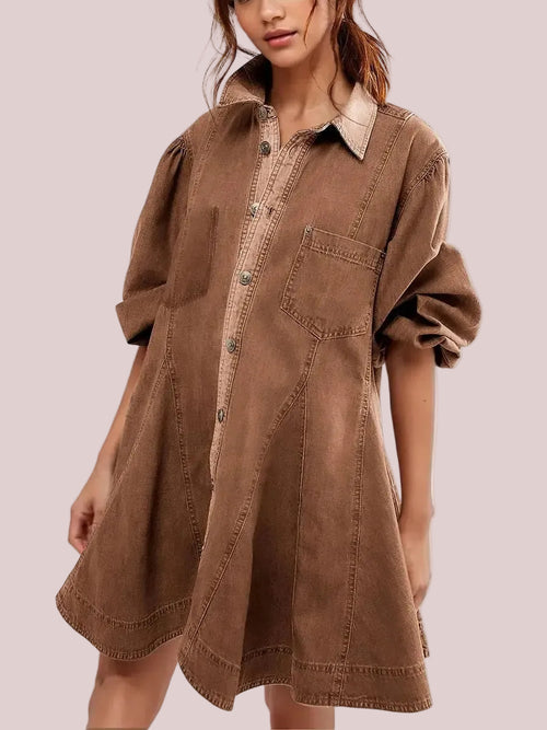 Women's Vintage Puff Sleeve Denim Dress