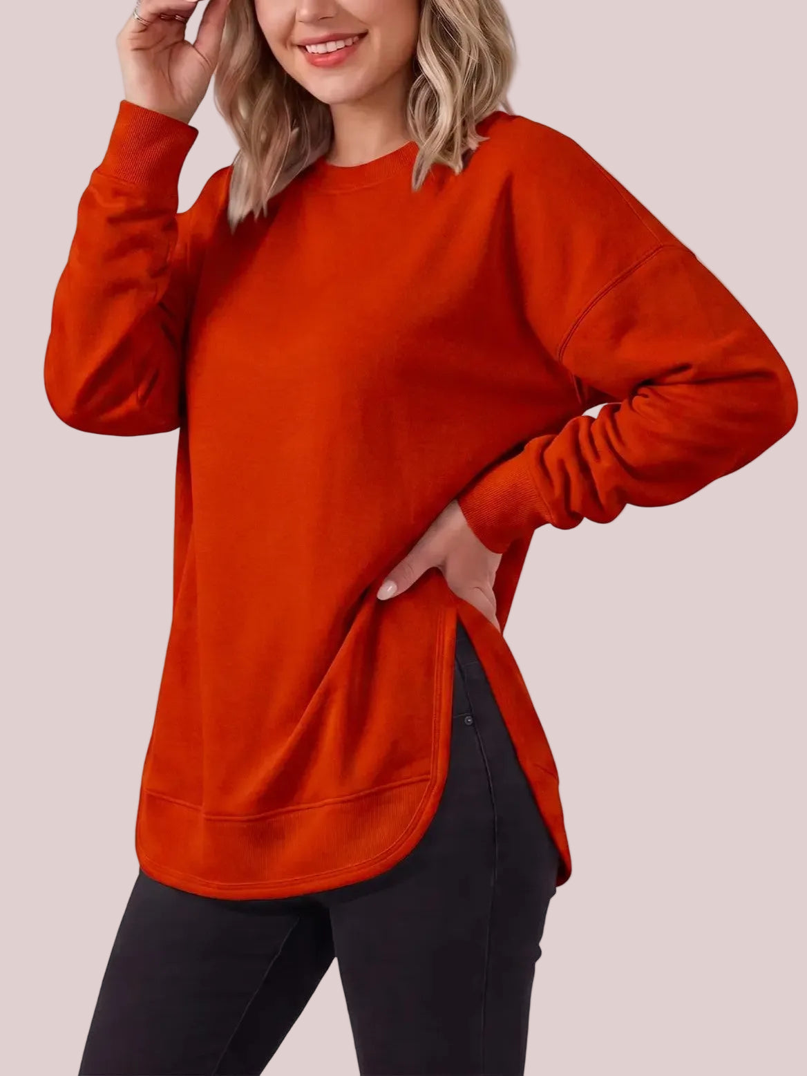 Women's Side Split Longline Crew Neck Sweatshirt
