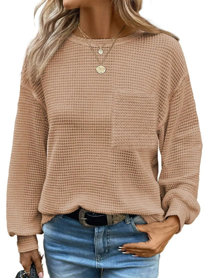 Women's Drop Shoulder Waffle Pullover