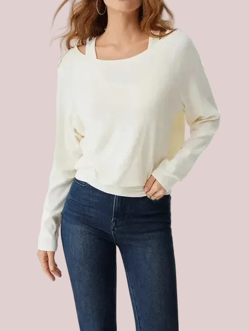 Women's Halter Off-Shoulder Built-in Bra Fake Two-Piece Long Sleeve Top