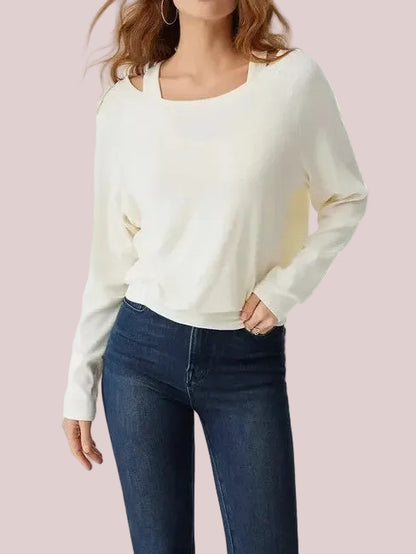 Women's Halter Off-Shoulder Built-in Bra Fake Two-Piece Long Sleeve Top