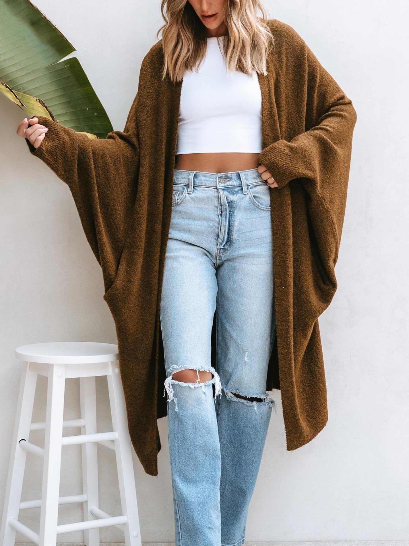 Women's Batwing Sleeve Relaxed Maxi Knit Cardigan