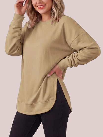 Women's Side Split Longline Crew Neck Sweatshirt