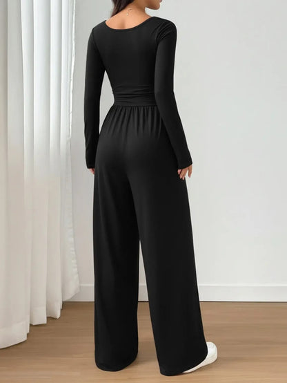 Women's Soft Stretchy Square Neck Wide Leg Jumpsuit