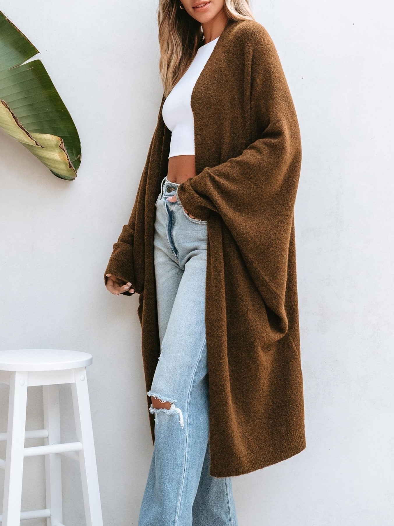Women's Batwing Sleeve Relaxed Maxi Knit Cardigan
