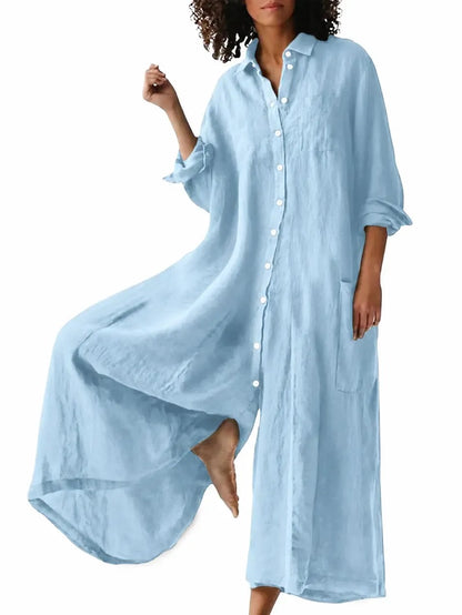 Women's Oversized Linen Shirt Wide Leg Jumpsuit