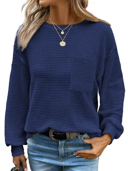 Women's Drop Shoulder Waffle Pullover