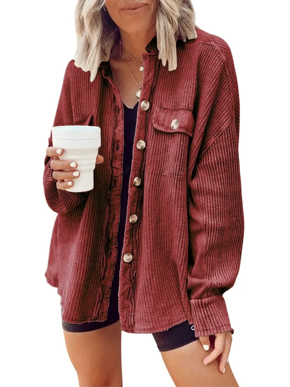 Women's Loose Fit Waffle Shacket