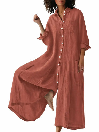 Women's Oversized Linen Shirt Wide Leg Jumpsuit