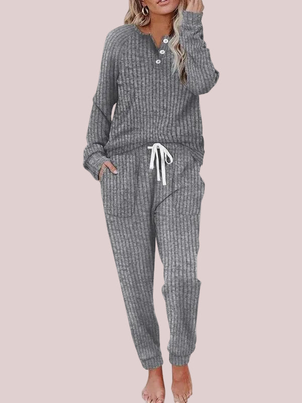 Women's Ribbed Knit Henley Loungewear Set