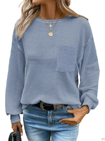 Women's Drop Shoulder Waffle Pullover