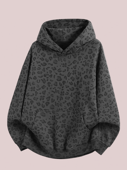 Women's Leopard Print Oversized Hoodie with Kangaroo Pocket