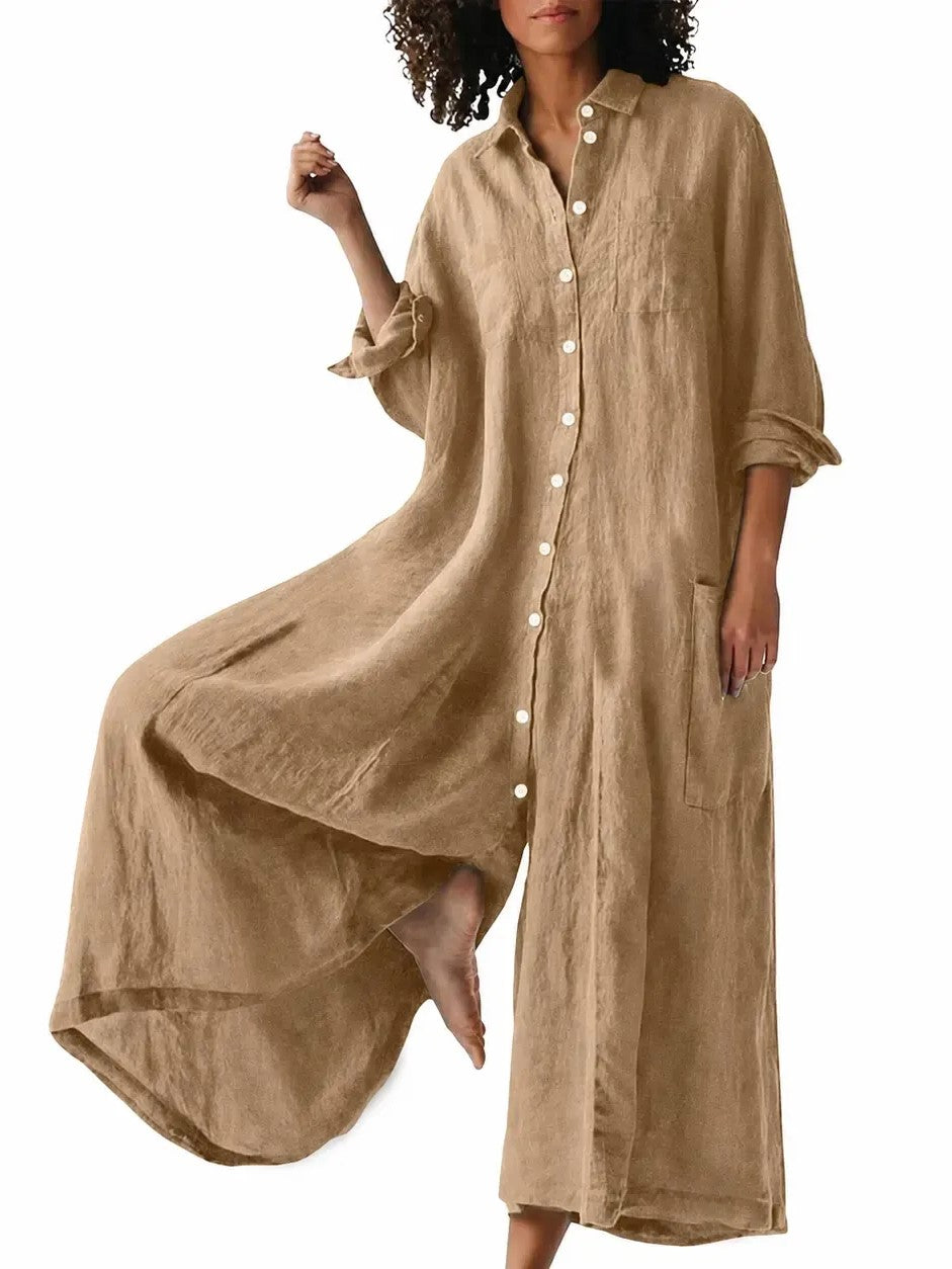 Women's Oversized Linen Shirt Wide Leg Jumpsuit
