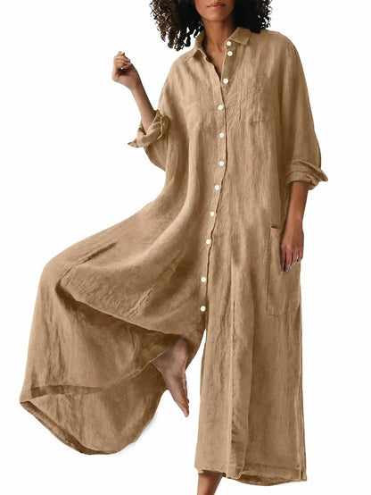 Women's Oversized Linen Shirt Wide Leg Jumpsuit