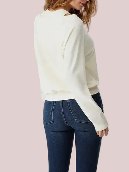 Women's Halter Off-Shoulder Built-in Bra Fake Two-Piece Long Sleeve Top