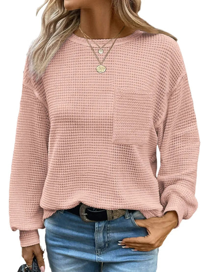 Women's Drop Shoulder Waffle Pullover