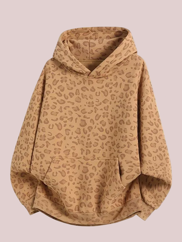 Women's Leopard Print Oversized Hoodie with Kangaroo Pocket