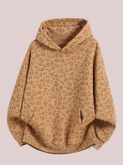Women's Leopard Print Oversized Hoodie with Kangaroo Pocket