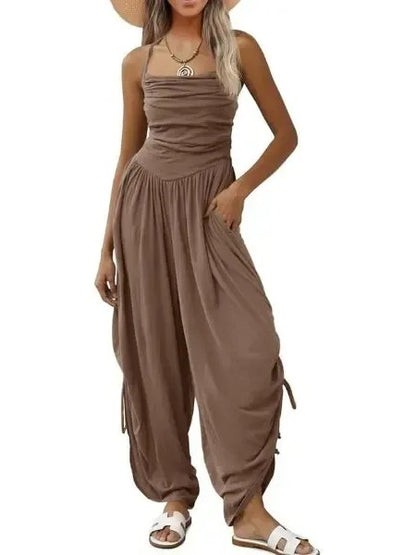 Women's Halter Ruched Wide Leg Jumpsuit