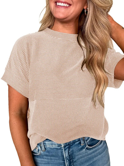 Women's Mixed Texture Striped Crew Neck Tee