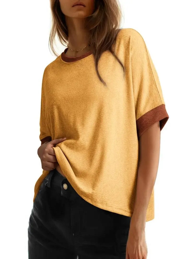 Women's Basic Solid Loose Casual Short Sleeve T-Shirt