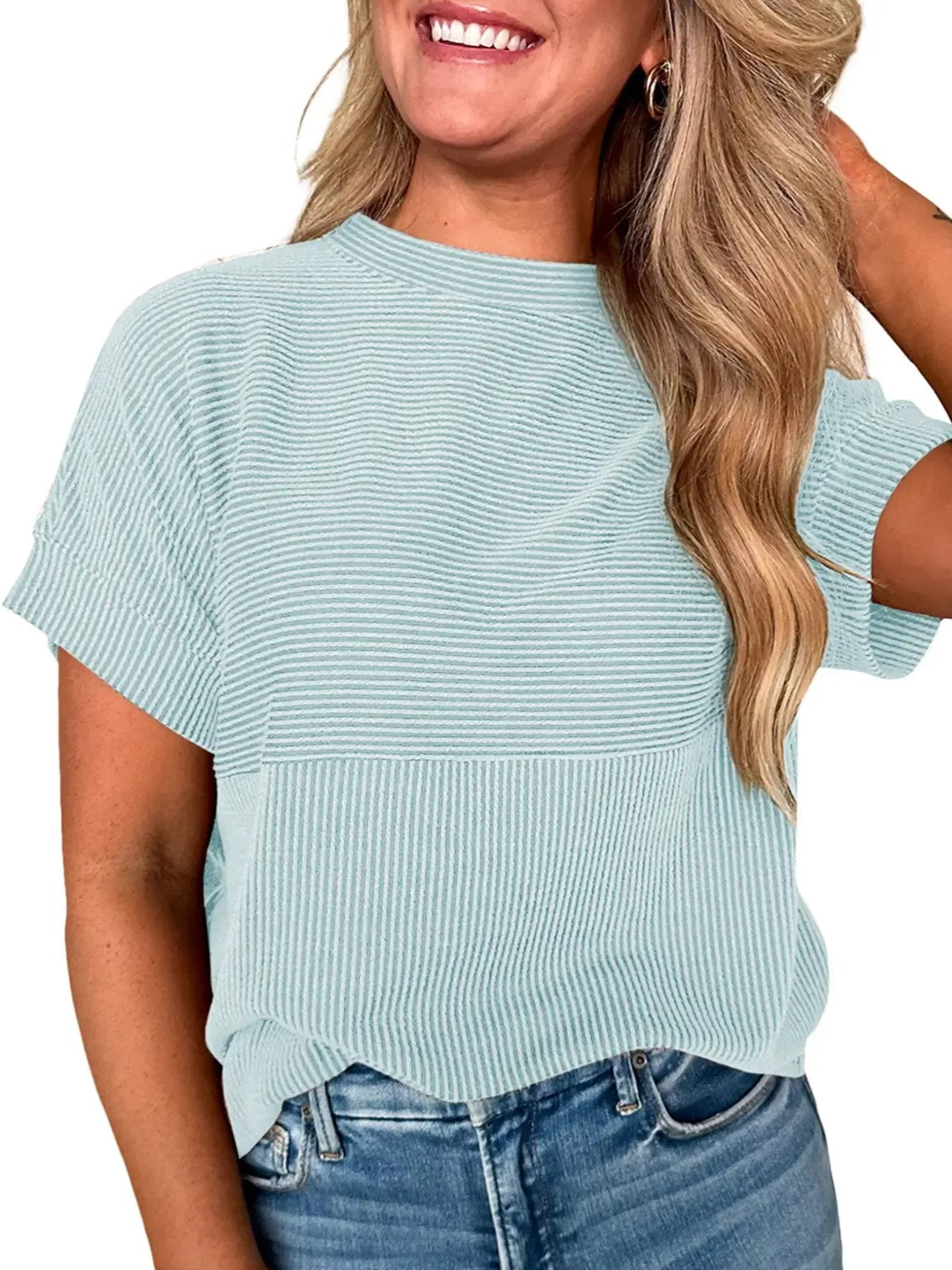 Women's Mixed Texture Striped Crew Neck Tee