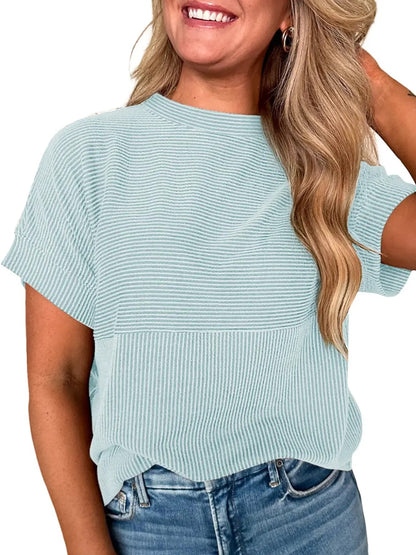 Women's Mixed Texture Striped Crew Neck Tee