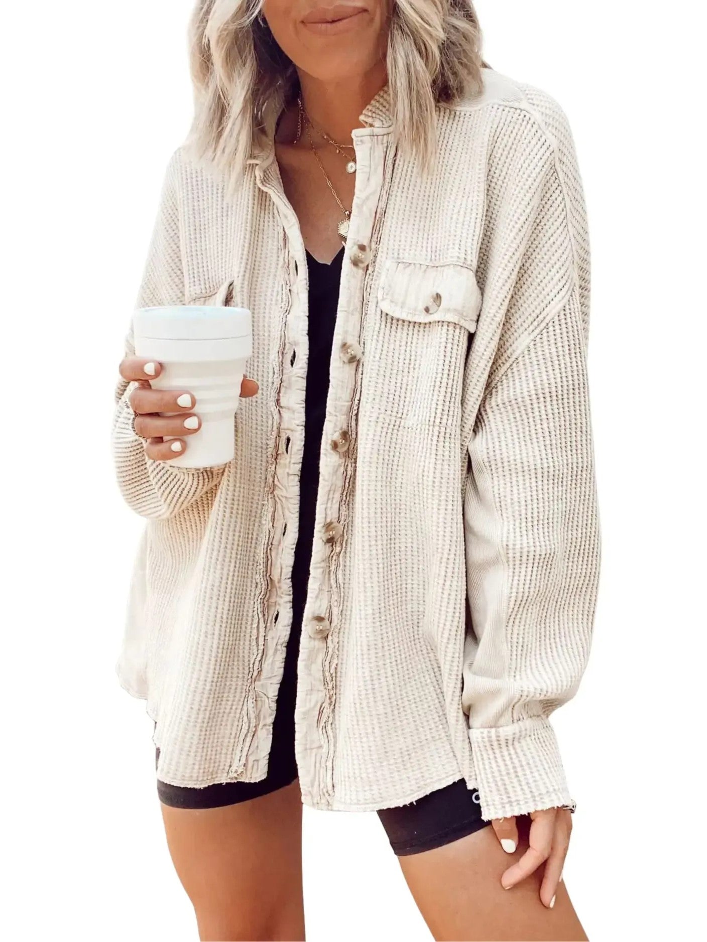 Women's Loose Fit Waffle Shacket