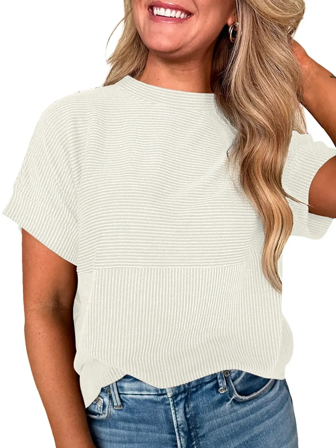 Women's Mixed Texture Striped Crew Neck Tee