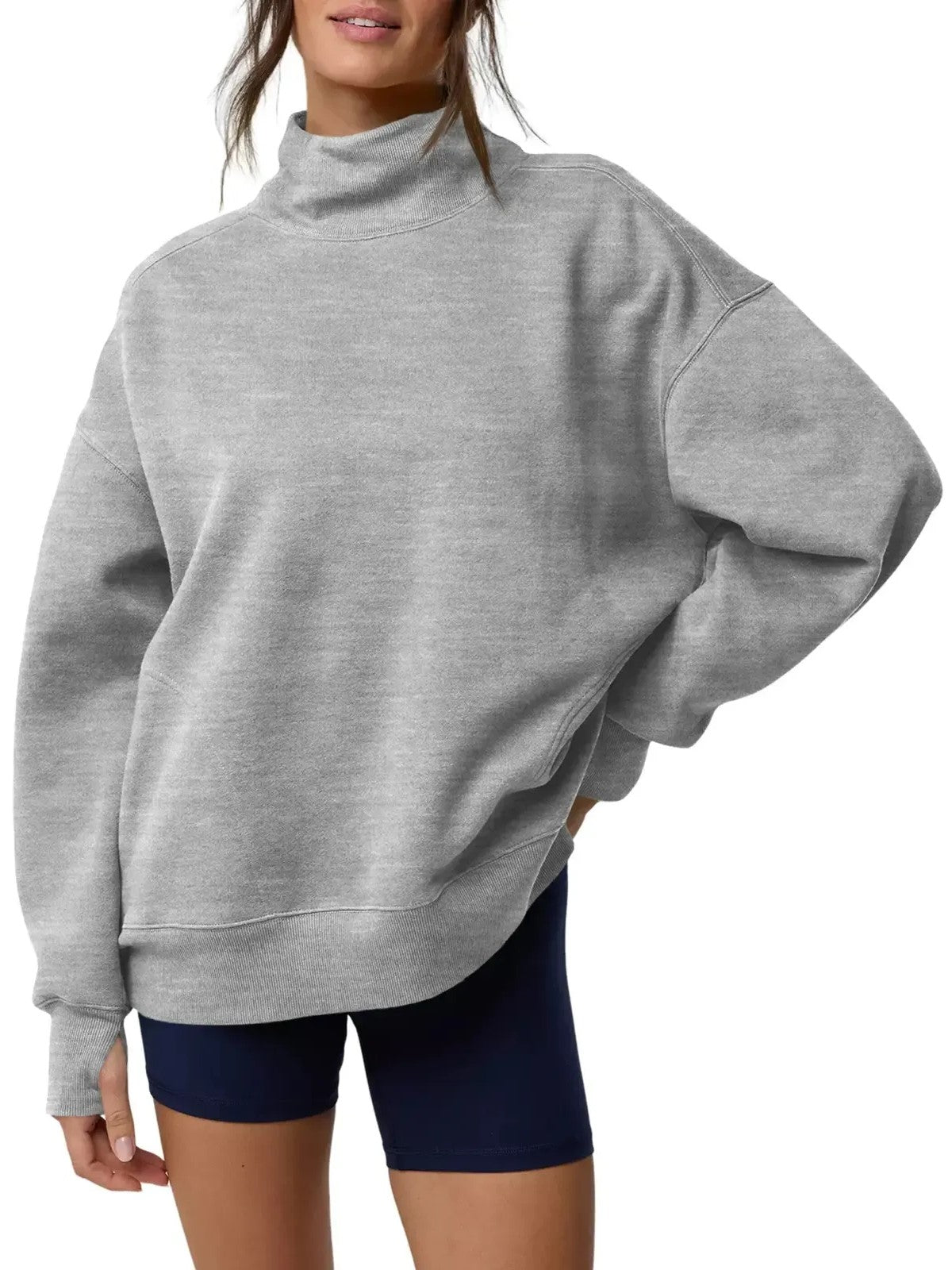 Women's Thumb‑Hole Mock Neck Sweatshirt