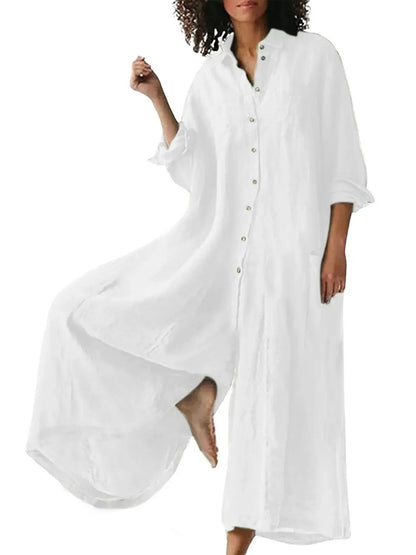 Women's Oversized Linen Shirt Wide Leg Jumpsuit