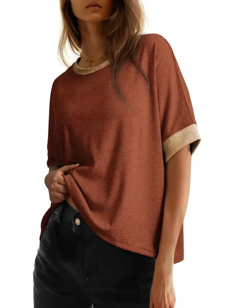 Women's Basic Solid Loose Casual Short Sleeve T-Shirt