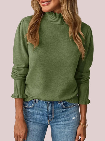 Women's Casual Ruffle Mock Neck Pullover Top