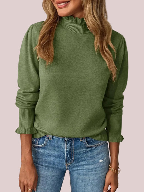 Women's Casual Ruffle Mock Neck Pullover Top