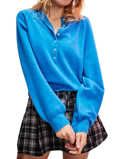 Women's Casual Half Button Cropped Sweater