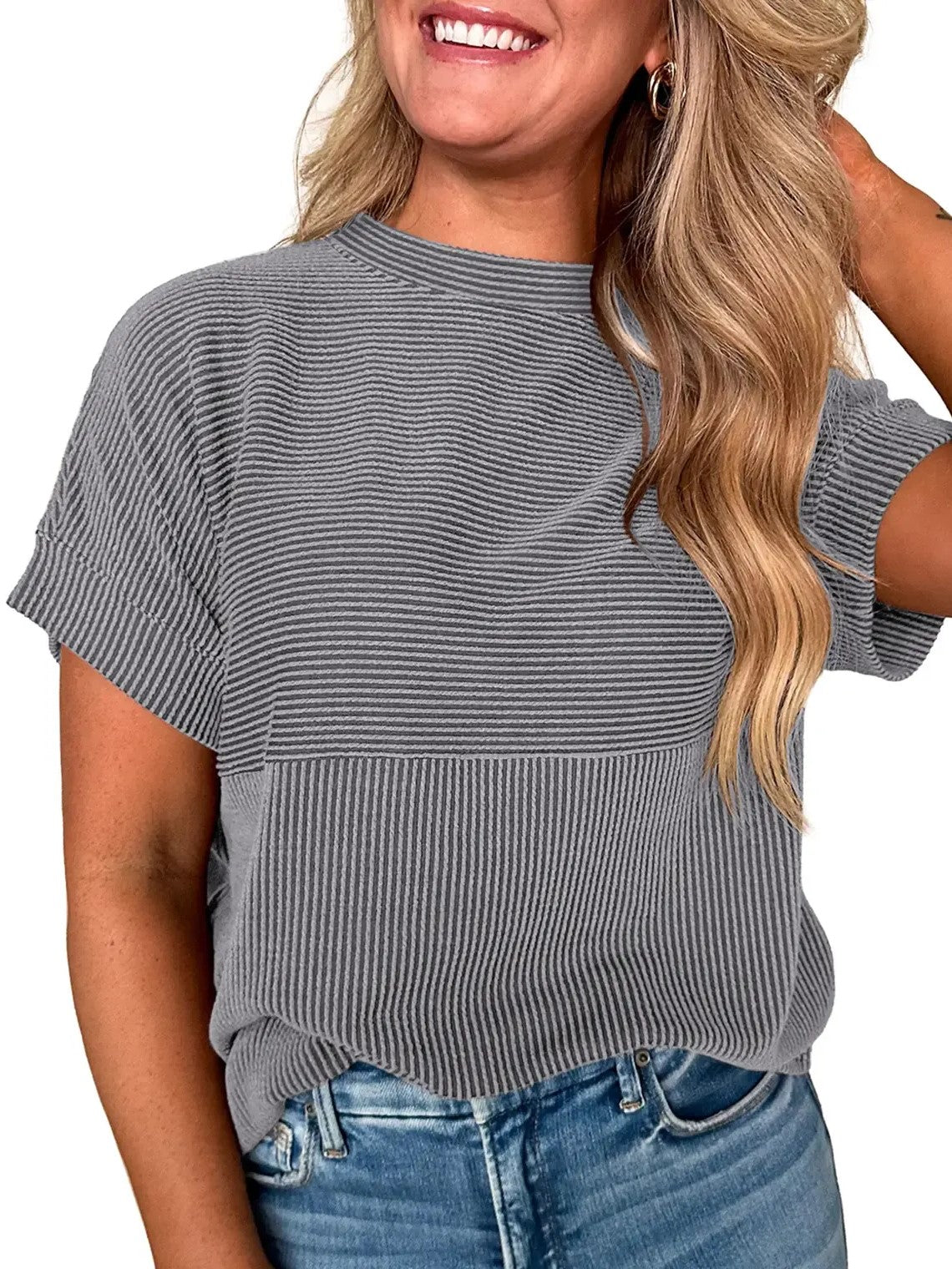 Women's Mixed Texture Striped Crew Neck Tee