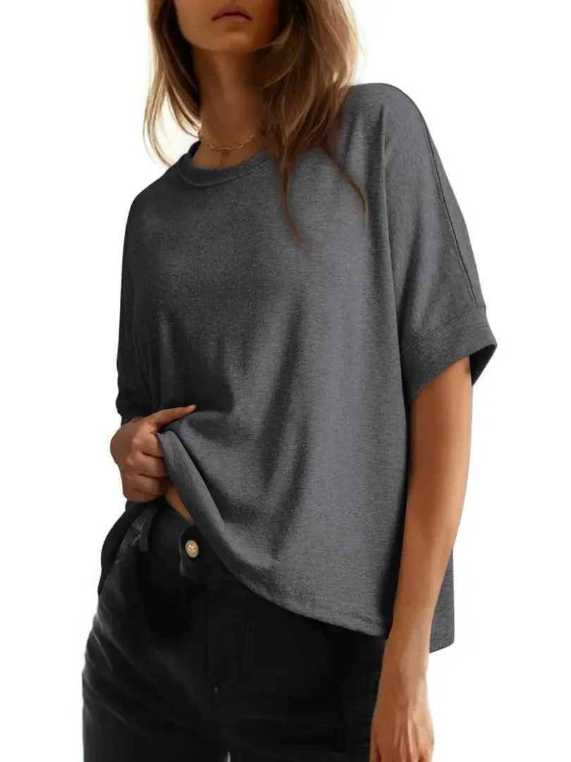 Women's Basic Solid Loose Casual Short Sleeve T-Shirt