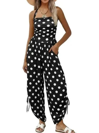 Women's Halter Ruched Wide Leg Jumpsuit