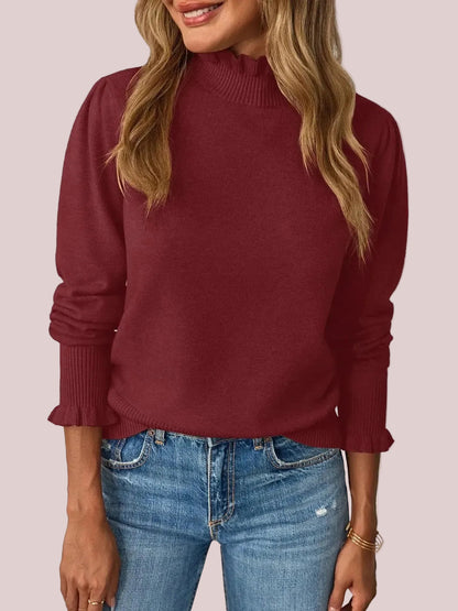 Women's Casual Ruffle Mock Neck Pullover Top