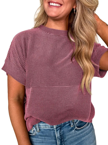 Women's Mixed Texture Striped Crew Neck Tee