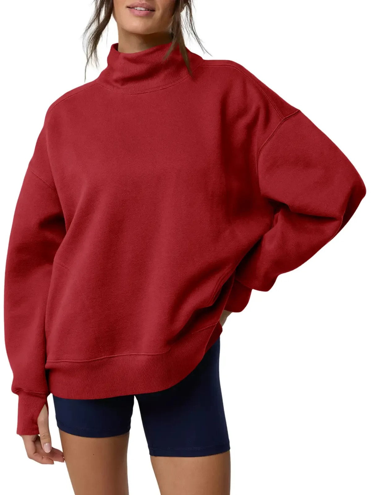 Women's Thumb‑Hole Mock Neck Sweatshirt